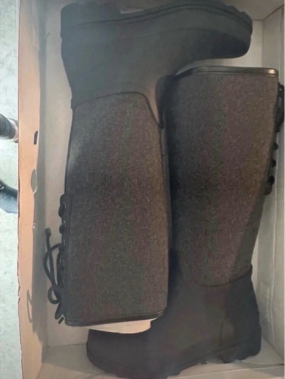 Nine West Women's Black Tall Winter Rain Boots with Lace Detail